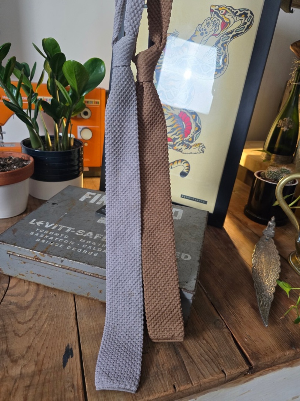 Men's Knit Skinny Tie - Taupe and Light Gray